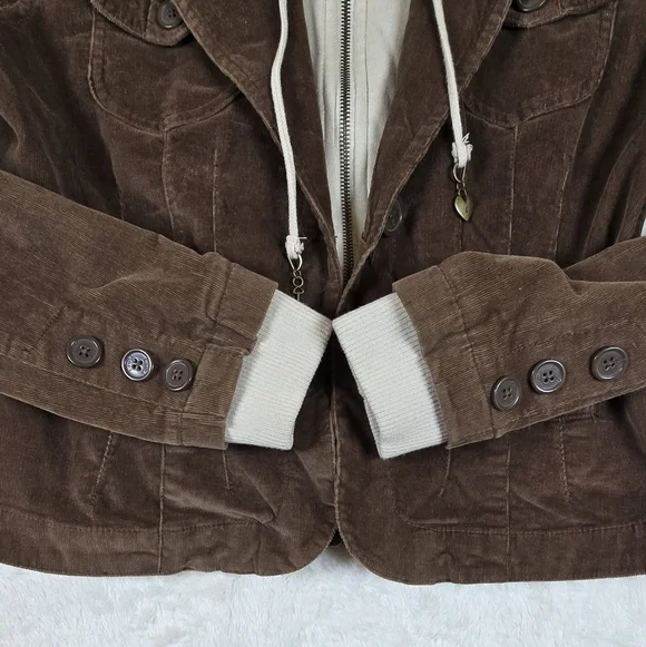 Nori Vintage Y2K Brown/Beige Corduroy Hoodie/Zip Up Blazer Size 1 Buttons - Picture 5 of 13